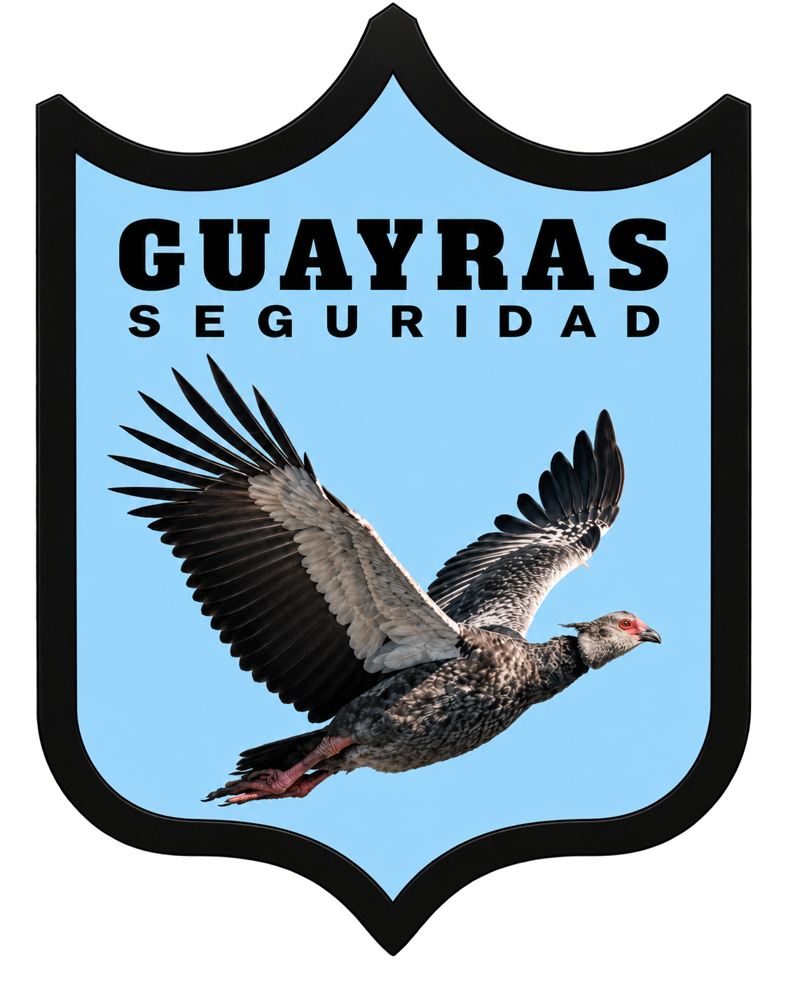 Escudo de Guayras Seguridad: ave en vuelo sobre fondo celeste